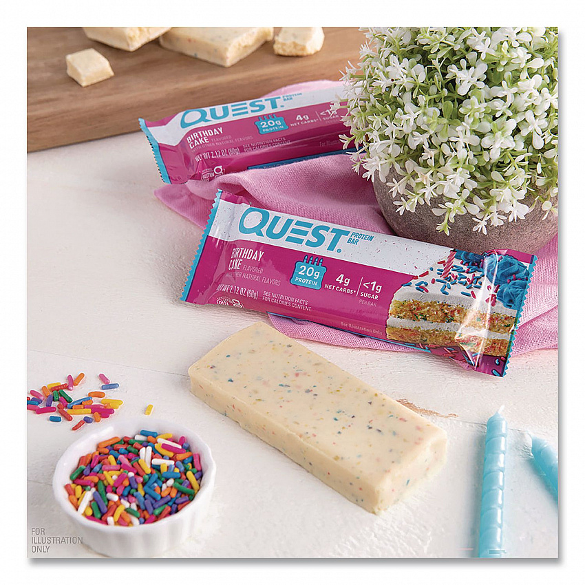 Protein Bars, Birthday Cake, 2.12 oz Bar, 12/Box (QUN00596)