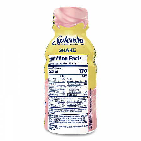 Diabetes Care Sugar-Free Shake, Strawberry Cream, 14 oz Bottle, 24/Carton (HFP00659)