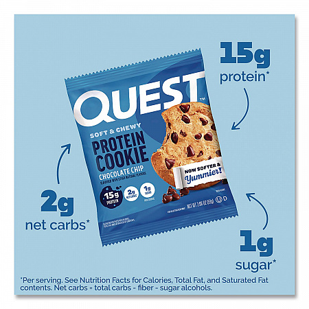 Gluten Free Protein Cookies, Chocolate Chip, 2.08 Pack, 12/Box (QUN00609)