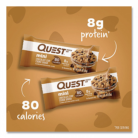 Protein Bar Minis, Chocolate Chip Cookie Dough, 0.81 oz Bar, 14/Box (QUN01270)