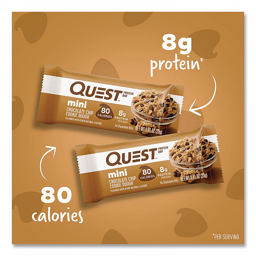Protein Bar Minis, Chocolate Chip Cookie Dough, 0.81 oz Bar, 14/Box (QUN01270)