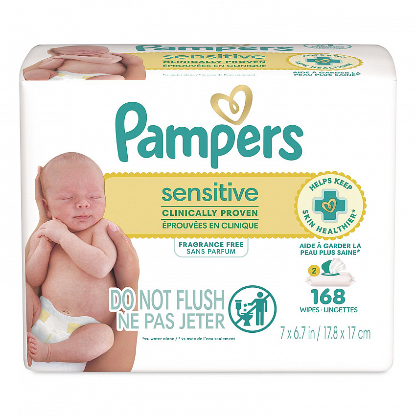 Sensitive Baby Wipes, 1-Wipe Pop-Top, Fragrance-Free, 84 Wipes/Pack, 2 Packs (870870)