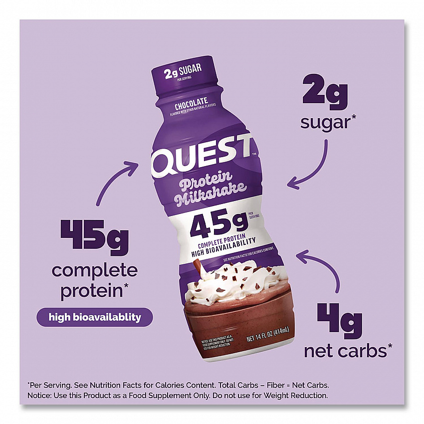 Protein Milkshakes, Chocolate, 14 oz Bottle, 12/Carton (QUN01598)
