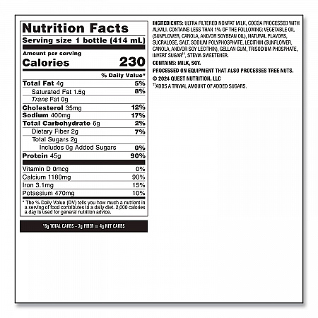 Protein Milkshakes, Chocolate, 14 oz Bottle, 12/Carton (QUN01598)
