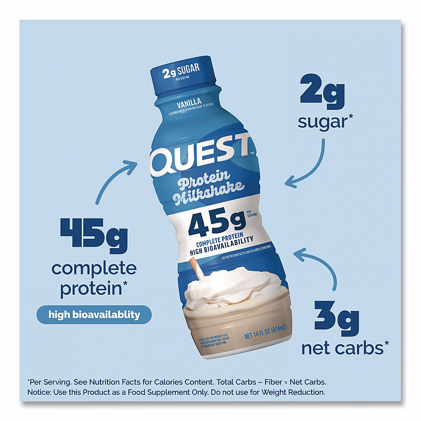 Protein Milkshakes, Vanilla, 14 oz Bottle, 12/Carton (QUN01602)