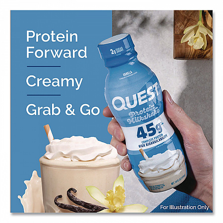 Protein Milkshakes, Vanilla, 14 oz Bottle, 12/Carton (QUN01602)