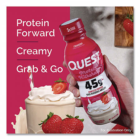 Protein Milkshakes, Strawberry, 14 oz Bottle, 12/Carton (QUN01606)
