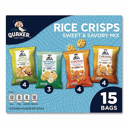 Rice Crisps, Sweet and Savory Mix, Assorted Flavors, (7) 0.67 oz Bags, (8) 0.91 oz Bags (QUA57840)