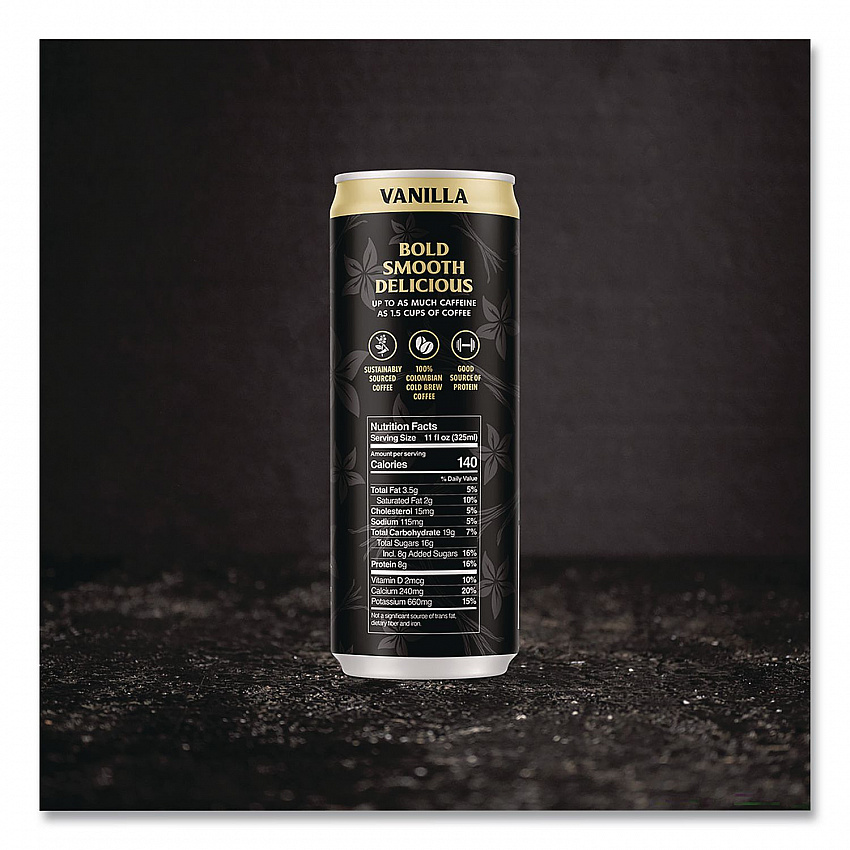 Vanilla Latte Cold Brew Coffee, 11 oz Can, 12/Carton (EWC34373)