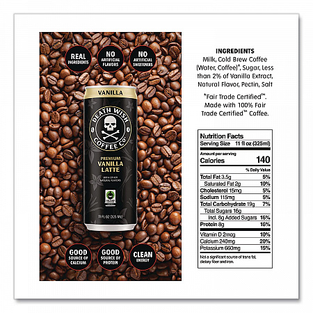 Vanilla Latte Cold Brew Coffee, 11 oz Can, 12/Carton (EWC34373)