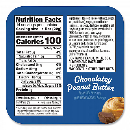 Rice Krispies Treats Crispy Rice Squares, Chocolatey Peanut Butter, 0.78 oz Bar, 14/Box (KEE30684)