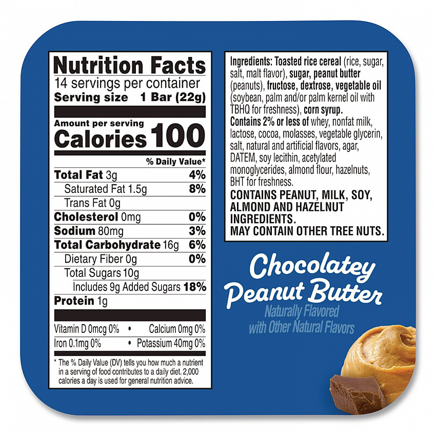Rice Krispies Treats Crispy Rice Squares, Chocolatey Peanut Butter, 0.78 oz Bar, 14/Box (KEE30684)
