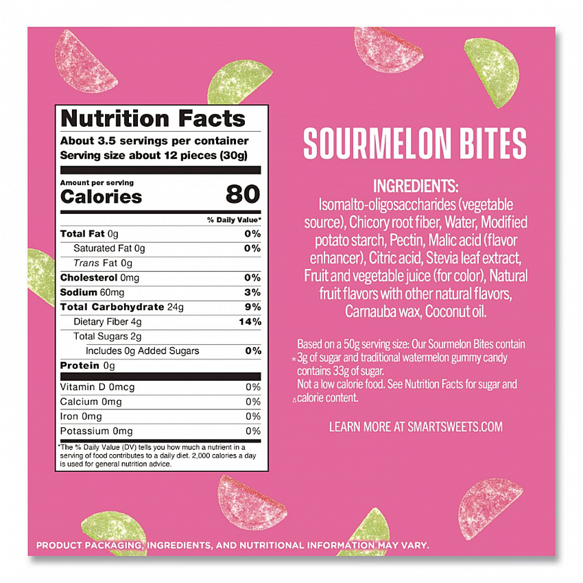 Sourmelon Bites Gummy Candy, Watermelon, 1.8 oz Packet, 12/Box (SMW20080)