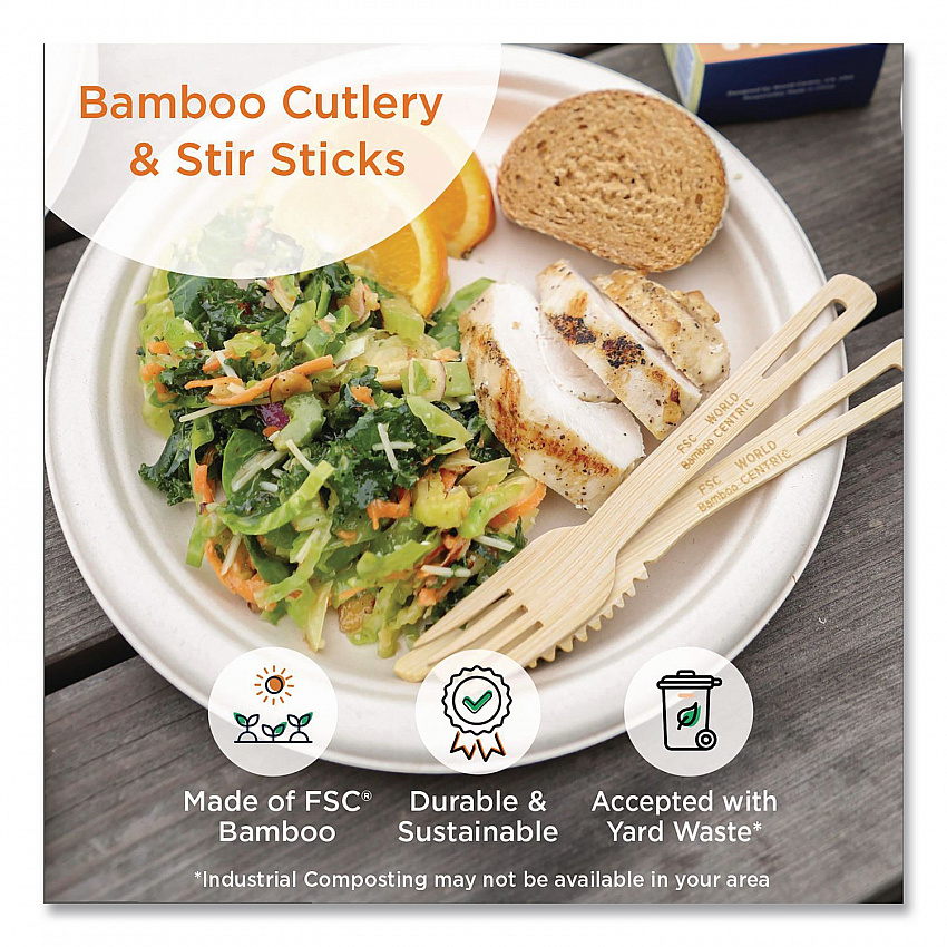 Bamboo Cutlery, Medium Heavyweight, Knife, Paper, Natural, 24/Pack (KNBBR)