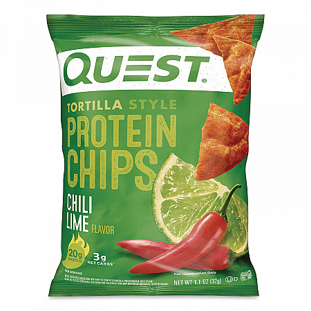 Chili Lime Tortilla Style Protein Chips, 1.1 oz Bag, 8/Carton (QUN01028)