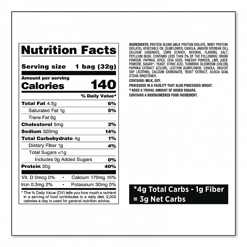 Chili Lime Tortilla Style Protein Chips, 1.1 oz Bag, 8/Carton (QUN01028)