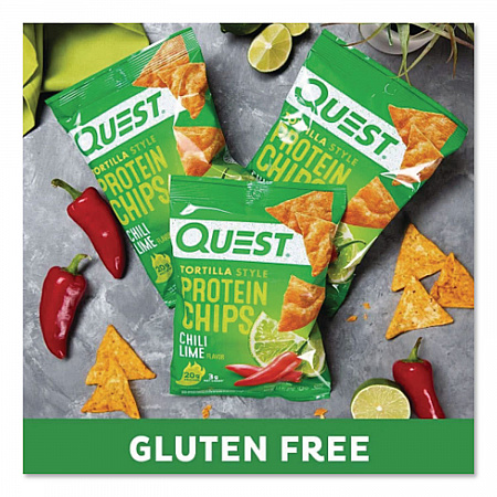 Chili Lime Tortilla Style Protein Chips, 1.1 oz Bag, 8/Carton (QUN01028)