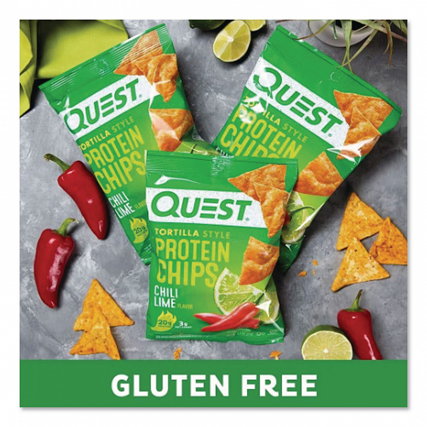 Chili Lime Tortilla Style Protein Chips, 1.1 oz Bag, 8/Carton (QUN01028)