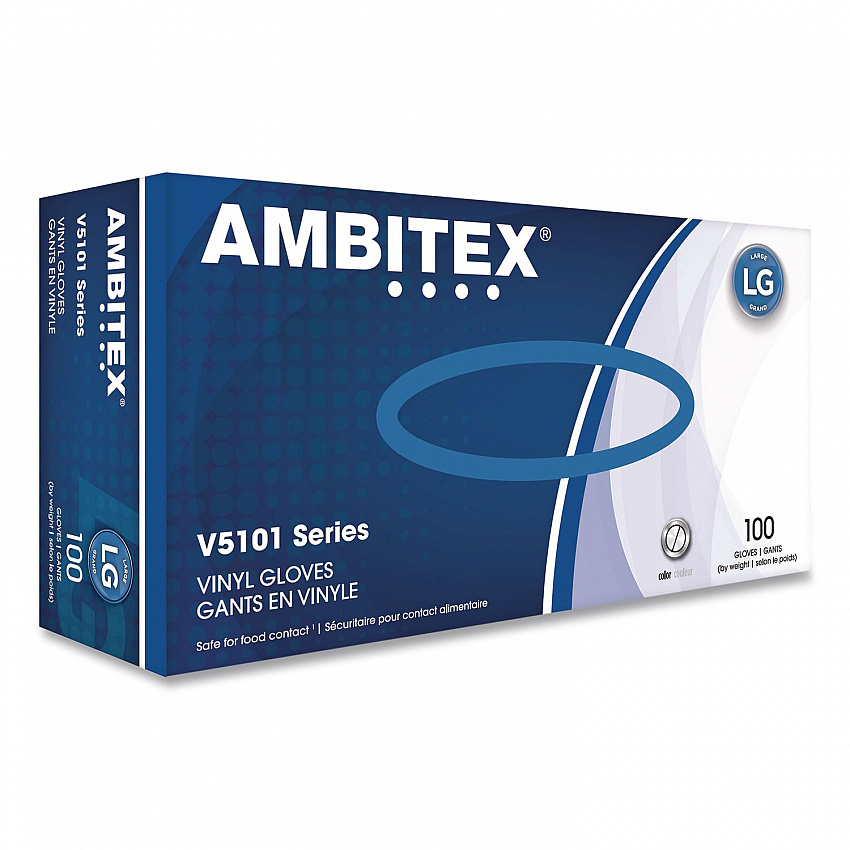 V5101 Series Latex-Free Lightly Powdered Vinyl Gloves, Large, 3 mil Thick, 9" Long, Clear, 1,000/Carton (VLG5101CT)