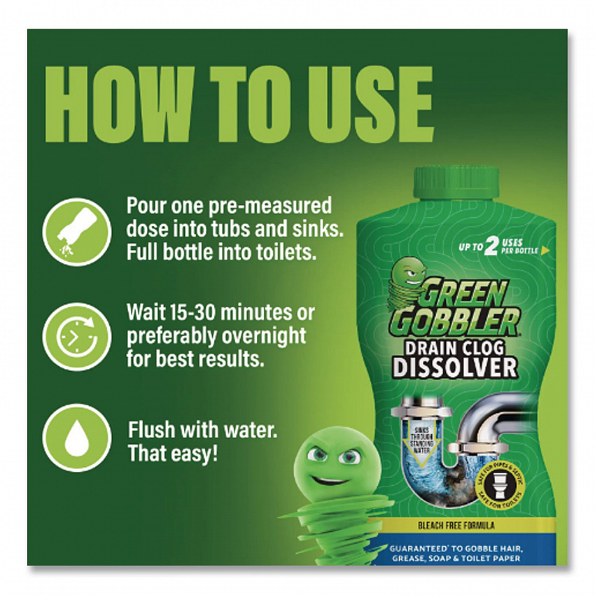Green Gobbler Drain Clog Dissolver, 31 oz Bottle (G8015J)