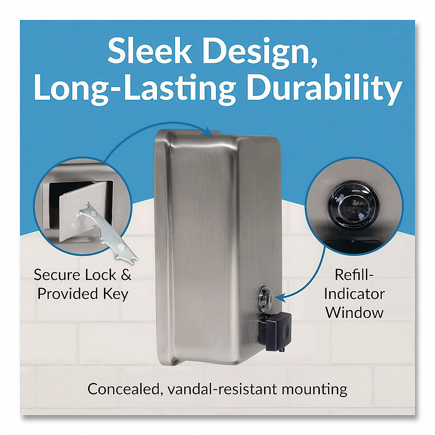 ClassicSeries Surface-Mounted Soap Dispenser, 40 oz, 4.75 x 3.5 x 8.13, Stainless Steel (2111)