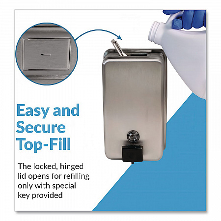 ClassicSeries Surface-Mounted Soap Dispenser, 40 oz, 4.75 x 3.5 x 8.13, Stainless Steel (2111)