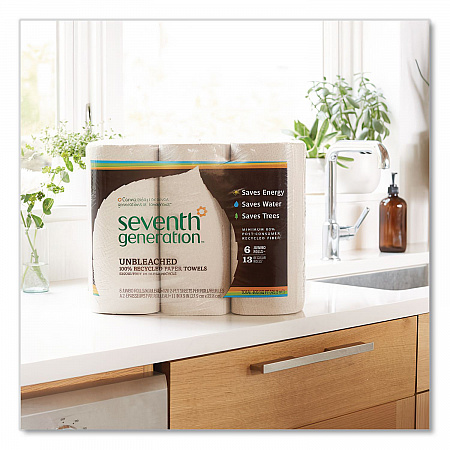 Natural Unbleached 100% Recycled Paper Kitchen Towel Rolls, 2-Ply, 11 x 9, 120/Roll, 6 Rolls/Pack (13737PK)