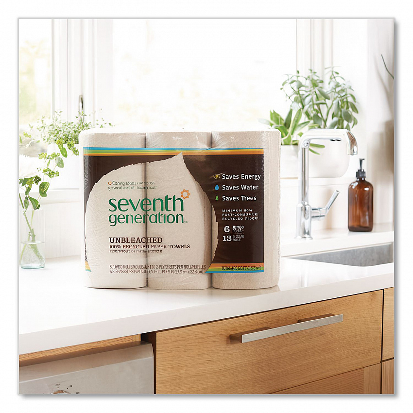 Natural Unbleached 100% Recycled Paper Kitchen Towel Rolls, 2-Ply, 11 x 9, 120/Roll, 6 Rolls/Pack (13737PK)
