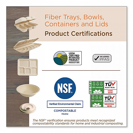 Fiber Hinged Takeout Containers, 8.2 x 8.8 x 2.9, Natural, Sugarcane Fiber, 300/Carton (TOSCU853LLF)