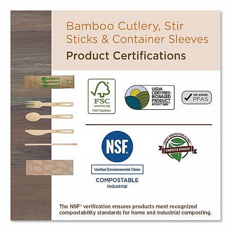 Bamboo Cutlery, Medium Heavyweight, Fork, Paper, Natural, 24/Pack (FOBBR)