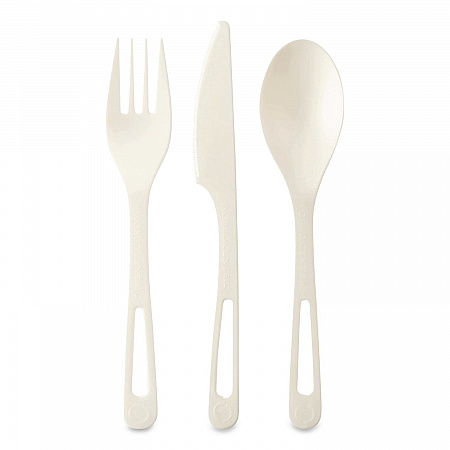 TPLA Cutlery, Medium Heavyweight, Fork/Knife/Spoon, Plastic, Light Beige, 24/Pack (ASPSR)