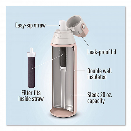 Stainless Steel Filtered Water Bottle, 20 oz, Rose (36452)