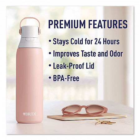 Stainless Steel Filtered Water Bottle, 20 oz, Rose (36452)