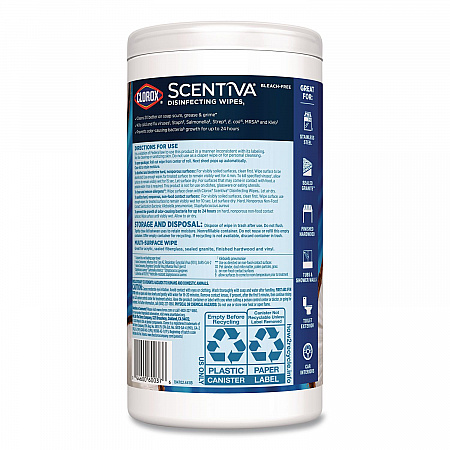 Scentiva Bleach Free Cleaning Wipes, 7.25 x 7, Coconut and Waterlilly, 75/Canister (60037PK)