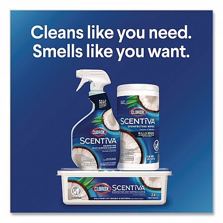 Scentiva Bleach Free Cleaning Wipes, 7.25 x 7, Coconut and Waterlilly, 75/Canister (60037PK)