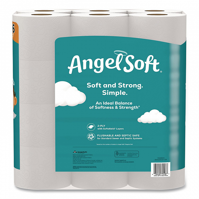 Mega Toilet Paper, Septic Safe, 2-Ply, White, 320 Sheets/Roll, 24 Rolls/Pack (794085)