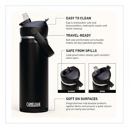 Thrive FlipStraw Stainless Steel Vacuum Insulated Water Bottle, 32 oz, Black (2855001001)