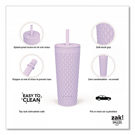Cora Stainless Steel Double Wall Insulated Tumbler, 24 oz, Lavender (2598W620)