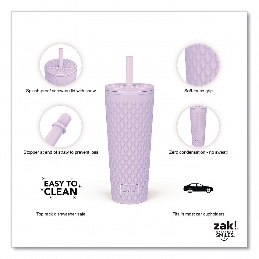 Cora Stainless Steel Double Wall Insulated Tumbler, 24 oz, Lavender (2598W620)