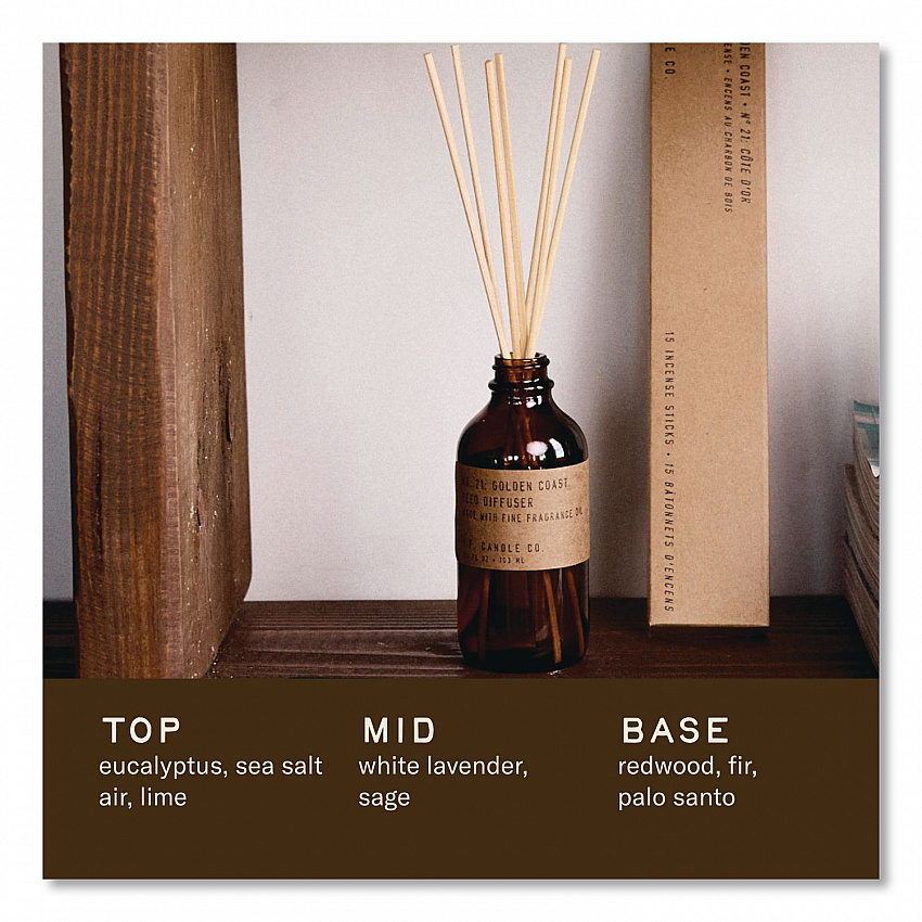 Reed Diffuser, Golden Coast, 3.5 oz, 4.25" Bottle, 9" Reeds, Amber (RD21)