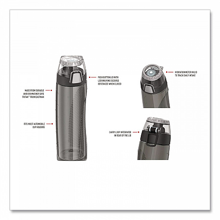 Tritan Plastic Hydration Water Bottle with Meter, 24 oz, Smoke (THRHP4100SMT)