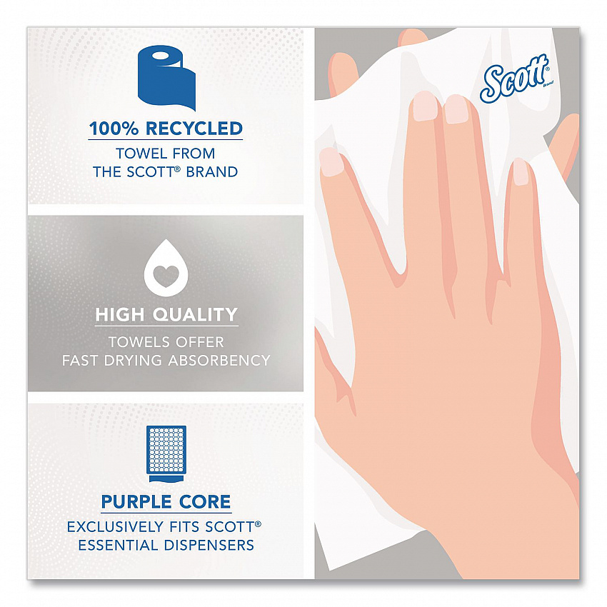 100% Recycled Hard Roll Paper Towels, 1-Ply, 8" x 700 ft, White, 6/Carton (58423CT)