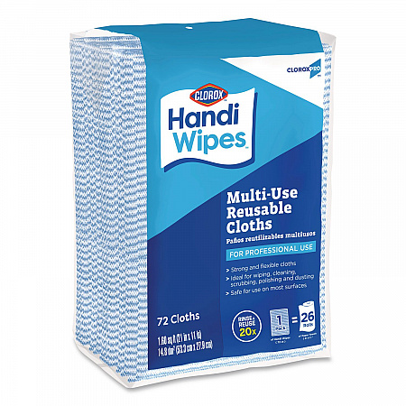 Handi Wipes, 1-Ply, 11.25 x 16.88, Unscented, Blue, 72 Wipes/Bag, 8 Bags/Carton (60942CT)