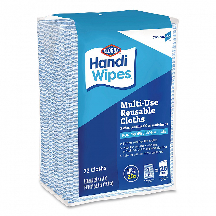 Handi Wipes, 1-Ply, 11.25 x 16.88, Unscented, Blue, 72 Wipes/Bag, 8 Bags/Carton (60942CT)
