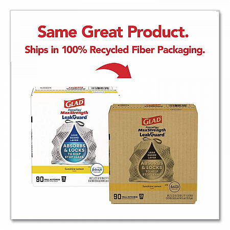ForceFlex MaxStrength Tall Kitchen Drawstring Trash Bags, 13 gal, Lemon Sunshine Scent, 23.47 x 25.38, Gray, 90/Carton (22641CT)