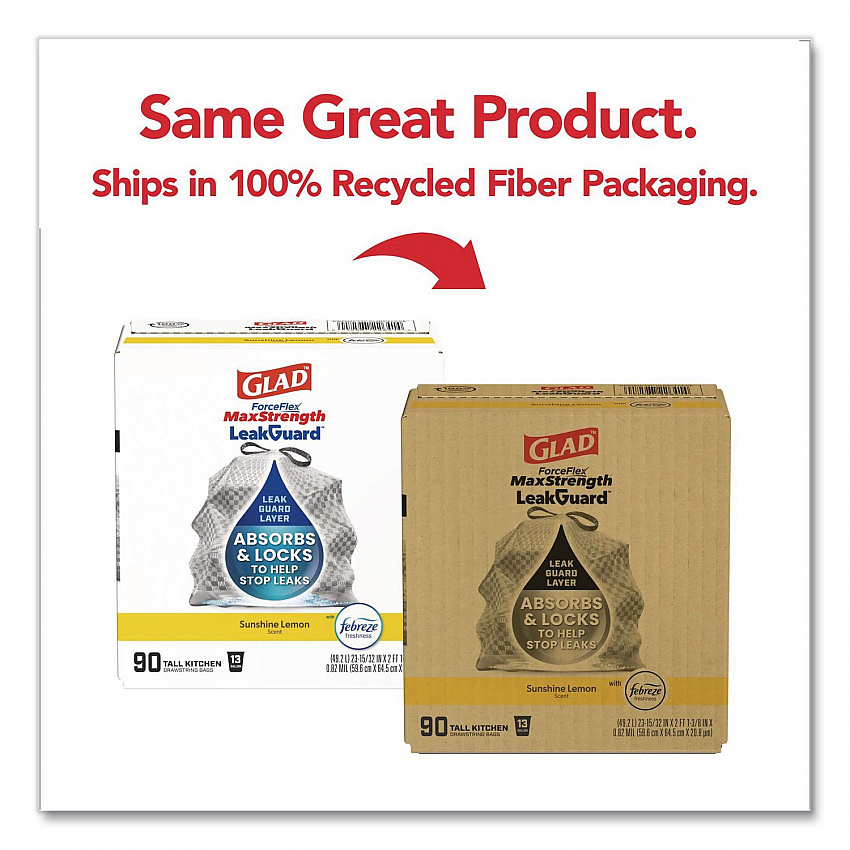 ForceFlex MaxStrength Tall Kitchen Drawstring Trash Bags, 13 gal, Lemon Sunshine Scent, 23.47 x 25.38, Gray, 90/Carton (22641CT)