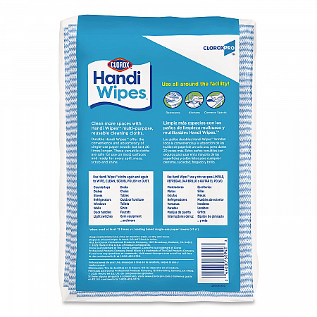 Handi Wipes, 1-Ply, 11.25 x 16.88, Unscented, Blue, 72 Wipes/Bag, 8 Bags/Carton (60942CT)