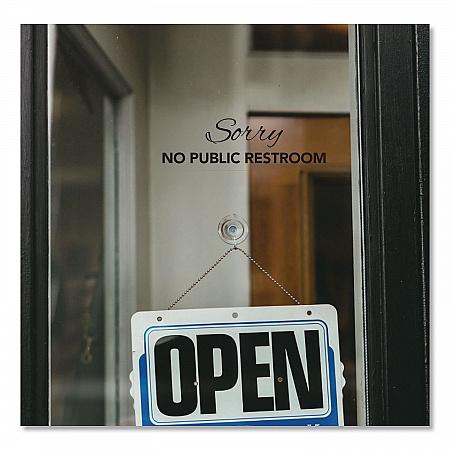 Sorry No Public Restroom Sign, 9 x 3, Clear (098578)
