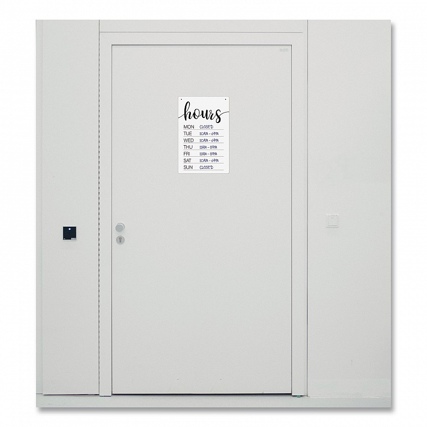 Dry Erase Business Hours Spa Style Sign, White 8 x 12 Surface (098644)