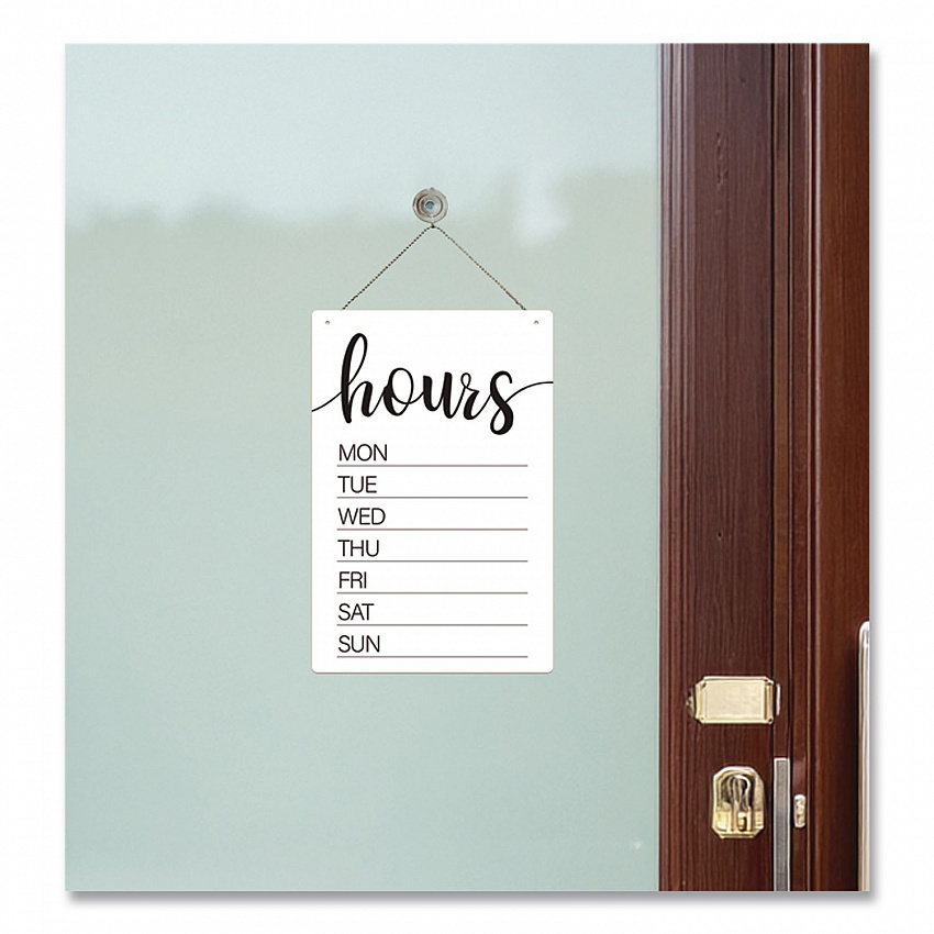 Dry Erase Business Hours Spa Style Sign, White 8 x 12 Surface (098644)